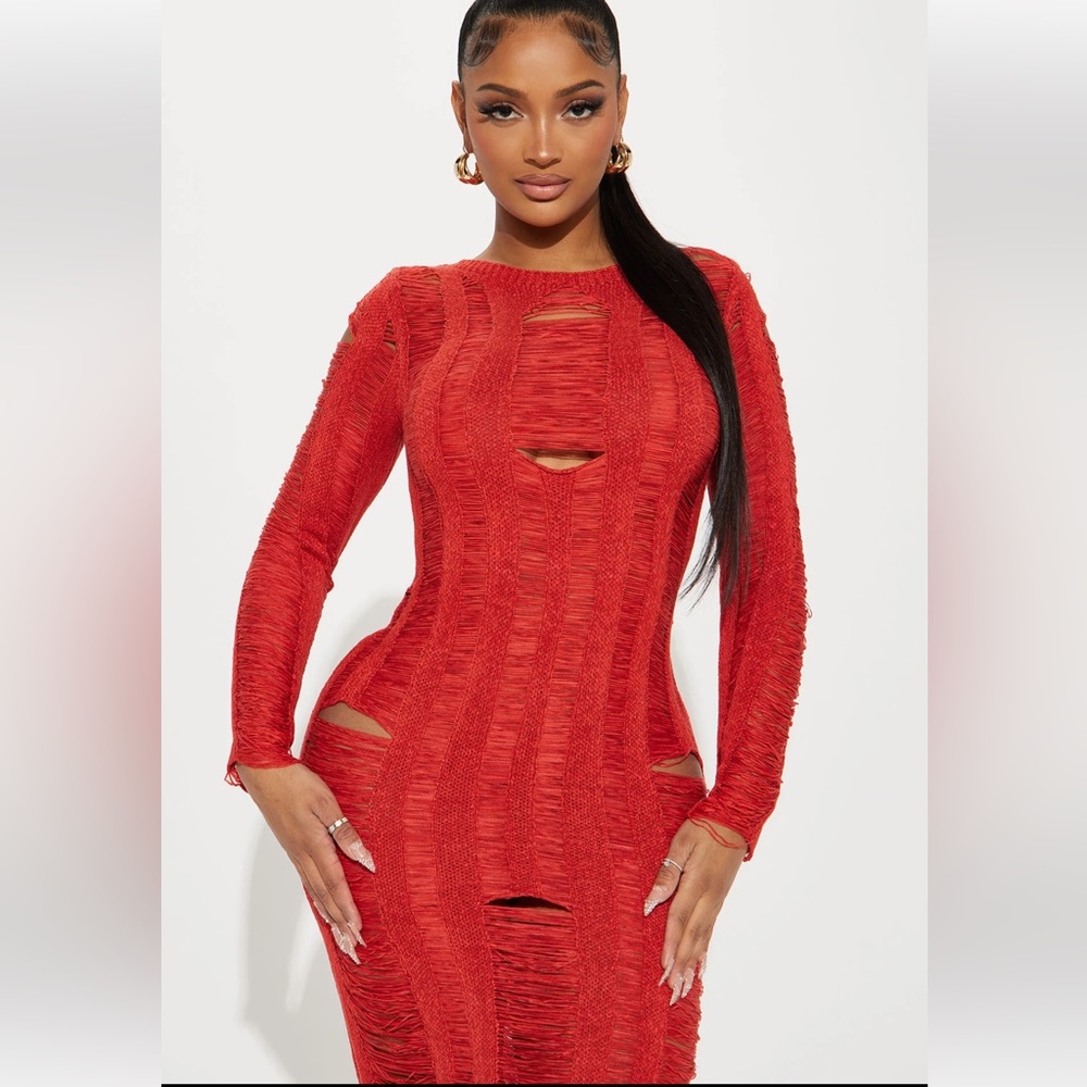Red midi dress